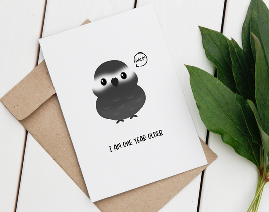 Help African Grey Parrot Birthday Card
