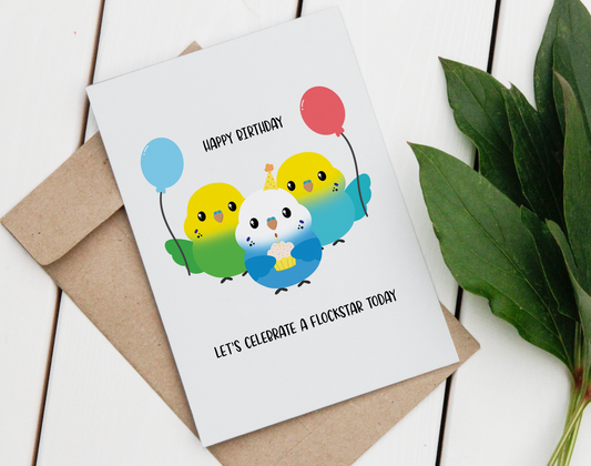 Flockstar Budgies Birthday Card