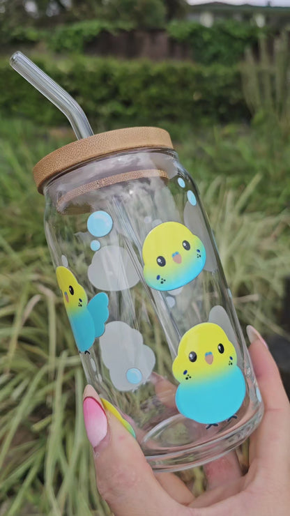 Rainbow Budgie Glass Tumbler