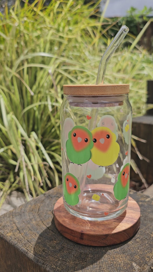 Rosy-Faced Lovebird Glass Tumbler