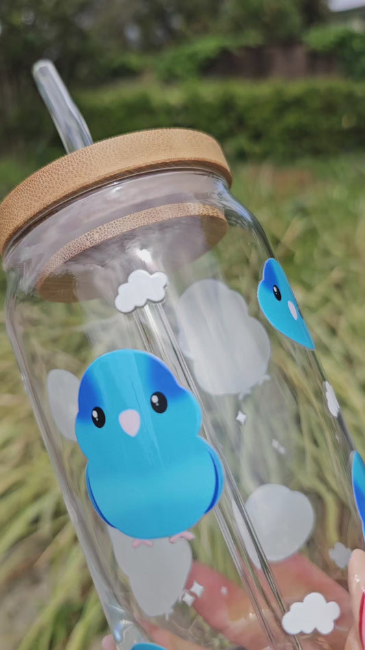 Blue Parrotlet Glass Tumbler